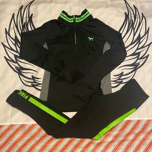 PINK Victoria's Secret Black and Neon Green Pantsuit